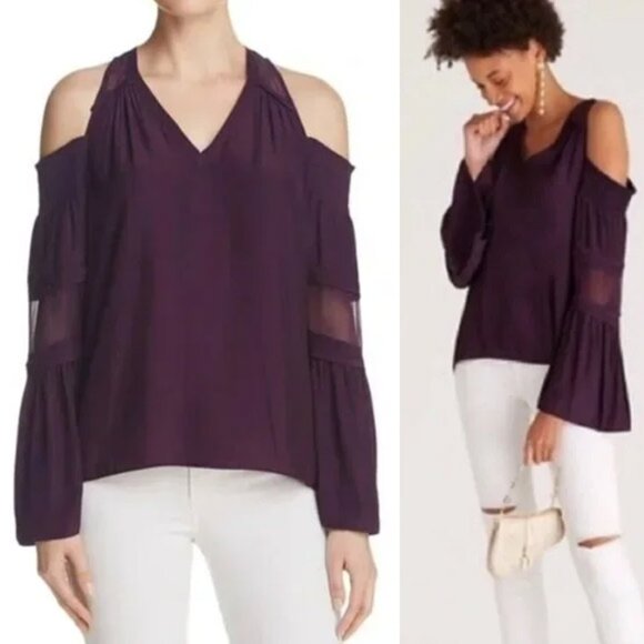 Ramy Brook New York Faretta Cold Shoulder Silk Blend Blouse M Merlot Wine $325 - Picture 4 of 16